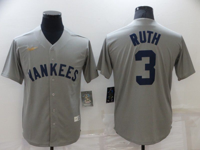 Men New York Yankees 3 Ruth Grey Throwback Game 2022 Nike MLB Jersey